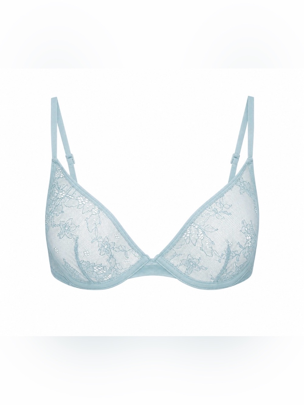 💎 SKIMS Ultra Fine Lace Unlined Scoop Bra | Denim | 32D | NWT 🏷️